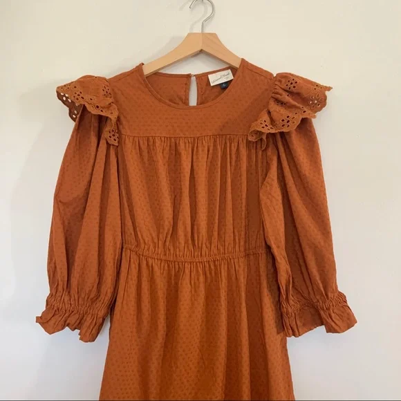 Universal Thread Rust Ruffle Long Sleeve Ruffle Dress - Picture 2 of 14